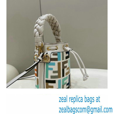 Fendi Mon Tresor Mini bucket bag Multicolor White canvas with FF embroidery - Click Image to Close