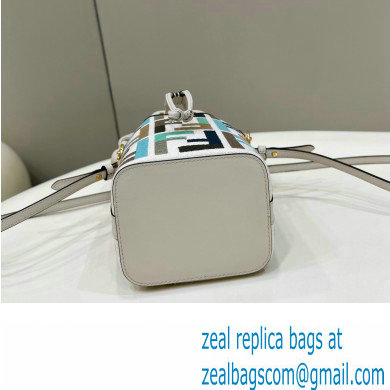 Fendi Mon Tresor Mini bucket bag Multicolor White canvas with FF embroidery