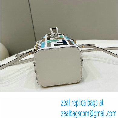 Fendi Mon Tresor Mini bucket bag Multicolor White canvas with FF embroidery - Click Image to Close