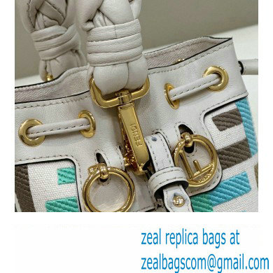 Fendi Mon Tresor Mini bucket bag Multicolor White canvas with FF embroidery