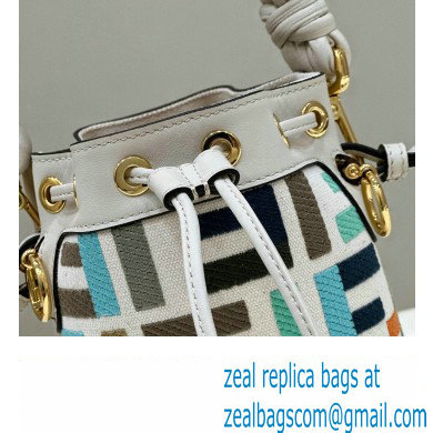 Fendi Mon Tresor Mini bucket bag Multicolor White canvas with FF embroidery - Click Image to Close