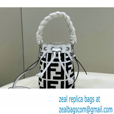 Fendi Mon Tresor Mini bucket bag White/Black canvas with FF embroidery