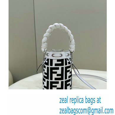Fendi Mon Tresor Mini bucket bag White/Black canvas with FF embroidery