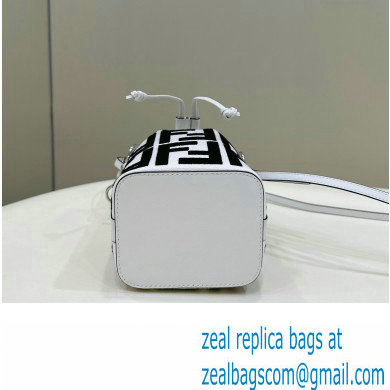 Fendi Mon Tresor Mini bucket bag White/Black canvas with FF embroidery