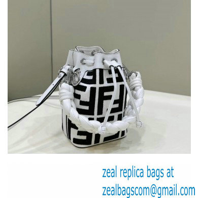 Fendi Mon Tresor Mini bucket bag White/Black canvas with FF embroidery