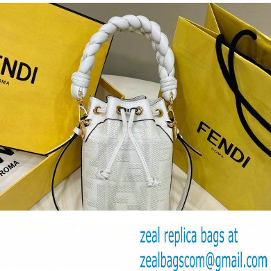 Fendi Mon Tresor Mini bucket bag White canvas with FF embroidery