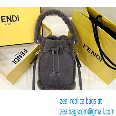 Fendi Mon Tresor Mini bucket bag sheepskin Gray nubuck