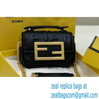Fendi Nano Baguette Chain Bag Leather Black