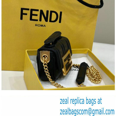 Fendi Nano Baguette Chain Bag Leather Black - Click Image to Close