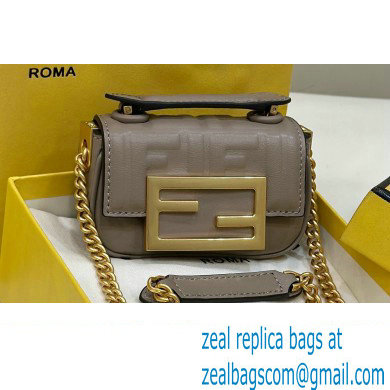 Fendi Nano Baguette Chain Bag Leather Gray