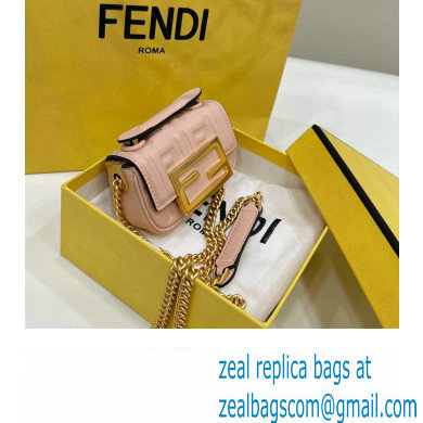 Fendi Nano Baguette Chain Bag Leather Pink - Click Image to Close