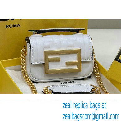 Fendi Nano Baguette Chain Bag Leather White