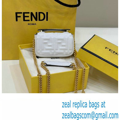 Fendi Nano Baguette Chain Bag Leather White