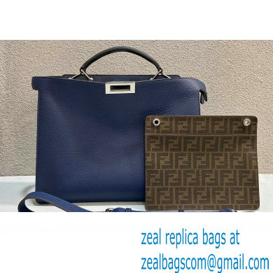 Fendi Peekaboo Iseeu Medium Bag in Selleria Leather 7VA529 Dark Blue/Blue - Click Image to Close