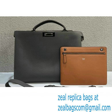 Fendi Peekaboo Iseeu Medium Bag in Selleria Leather 7VA529 Dark Gray/Brown - Click Image to Close