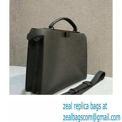 Fendi Peekaboo Iseeu Medium Bag in Selleria Leather 7VA529 Dark Gray/Brown - Click Image to Close