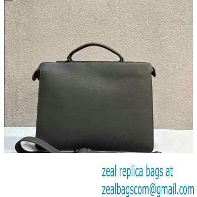 Fendi Peekaboo Iseeu Medium Bag in Selleria Leather 7VA529 Dark Gray/Brown - Click Image to Close