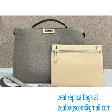 Fendi Peekaboo Iseeu Medium Bag in Selleria Leather 7VA529 Gray/White