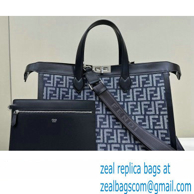 Fendi Peekaboo X-Tote bag Black leather with FF tapestry fabric - Click Image to Close