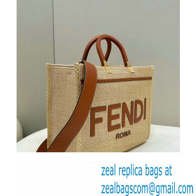 Fendi Sunshine Medium Shopper Tote Bag Beige and brown raffia straw 2022
