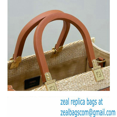 Fendi Sunshine Medium Shopper Tote Bag Beige and brown raffia straw 2022 - Click Image to Close