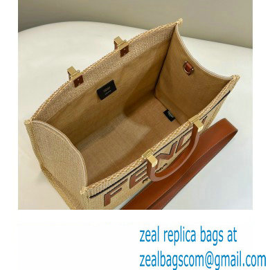 Fendi Sunshine Medium Shopper Tote Bag Beige and brown raffia straw 2022 - Click Image to Close