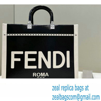 Fendi Sunshine Medium Shopper Tote Bag Canvas/Leather Black - Click Image to Close