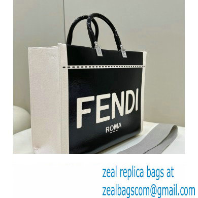 Fendi Sunshine Medium Shopper Tote Bag Canvas/Leather Black - Click Image to Close