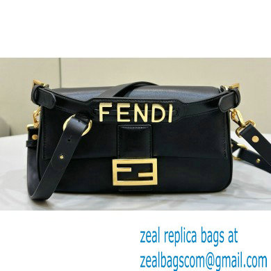 Fendi by Stefano Pilati Medium Baguette Bag handle with metal FENDI lettering in Black nappa leather 2024 - Click Image to Close