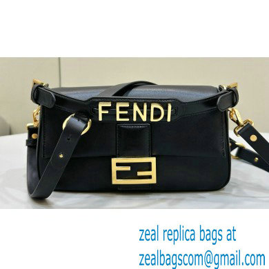 Fendi by Stefano Pilati Medium Baguette Bag handle with metal FENDI lettering in Black nappa leather 2024