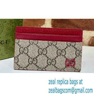 Gucci Card case with GG detail 768248 Beige/Red - Click Image to Close