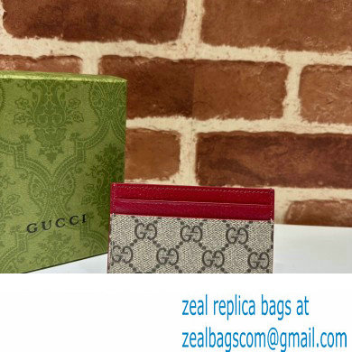 Gucci Card case with GG detail 768248 Beige/Red - Click Image to Close