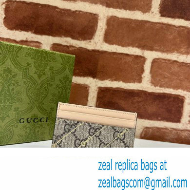 Gucci Card case with Horsebit print 774344 GG canvas and Light pink leather trim 2024