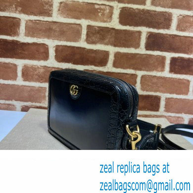 Gucci Crocodile trim shoulder bag with Double G 710861 black 2024 - Click Image to Close