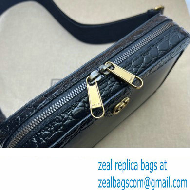 Gucci Crocodile trim shoulder bag with Double G 710861 black 2024 - Click Image to Close
