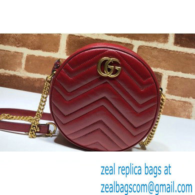 Gucci GG Marmont Mini Round Shoulder Bag 550154 Leather Red - Click Image to Close