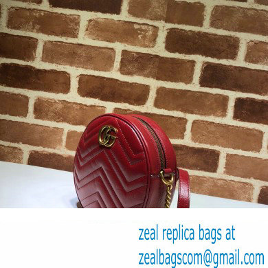 Gucci GG Marmont Mini Round Shoulder Bag 550154 Leather Red - Click Image to Close