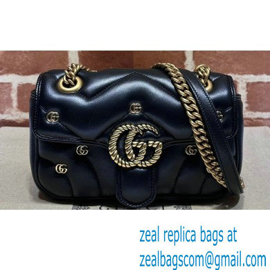 Gucci GG Marmont Mini shoulder bag 446744 Leather Black with small Double G studs 2024 - Click Image to Close