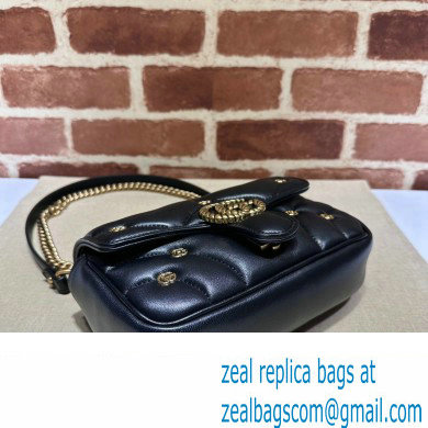 Gucci GG Marmont Mini shoulder bag 446744 Leather Black with small Double G studs 2024 - Click Image to Close