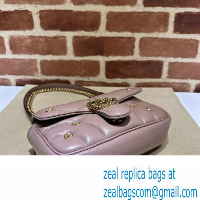 Gucci GG Marmont Mini shoulder bag 446744 Leather Nude Pink with small Double G studs 2024