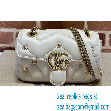 Gucci GG Marmont Mini shoulder bag 446744 Leather White with small Double G studs 2024 - Click Image to Close