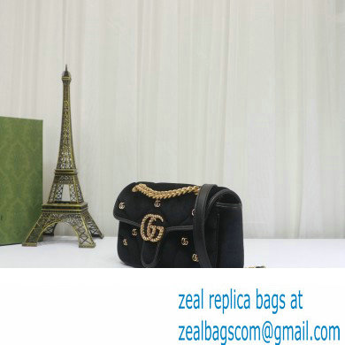 Gucci GG Marmont Mini shoulder bag 446744 velvet Black with small Double G studs 2024 - Click Image to Close