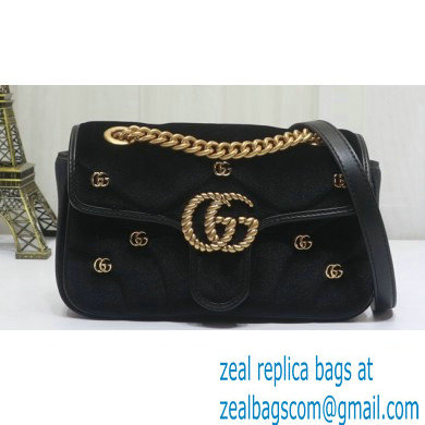 Gucci GG Marmont Mini shoulder bag 446744 velvet Black with small Double G studs 2024 - Click Image to Close