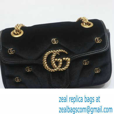 Gucci GG Marmont Mini shoulder bag 446744 velvet Black with small Double G studs 2024 - Click Image to Close
