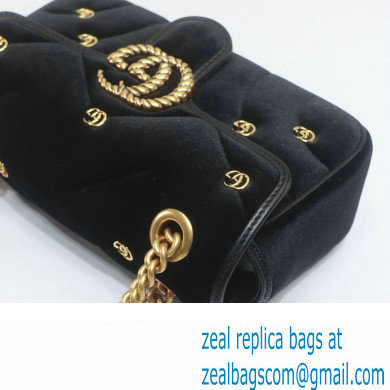 Gucci GG Marmont Mini shoulder bag 446744 velvet Black with small Double G studs 2024 - Click Image to Close