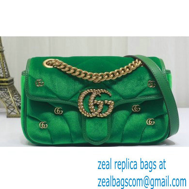 Gucci GG Marmont Mini shoulder bag 446744 velvet Green with small Double G studs 2024 - Click Image to Close