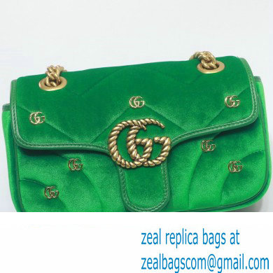 Gucci GG Marmont Mini shoulder bag 446744 velvet Green with small Double G studs 2024