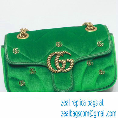 Gucci GG Marmont Mini shoulder bag 446744 velvet Green with small Double G studs 2024 - Click Image to Close