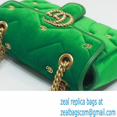 Gucci GG Marmont Mini shoulder bag 446744 velvet Green with small Double G studs 2024 - Click Image to Close