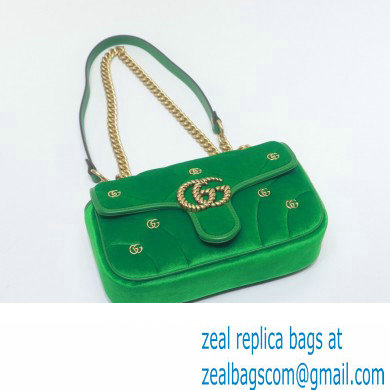 Gucci GG Marmont Mini shoulder bag 446744 velvet Green with small Double G studs 2024 - Click Image to Close